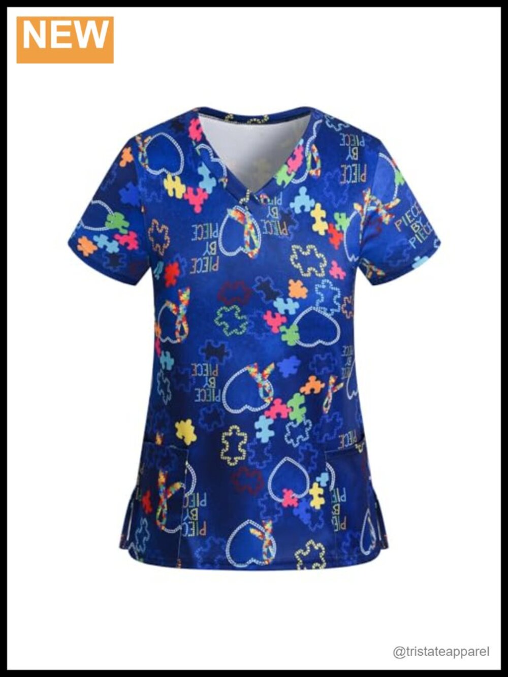 Women's Printed Scrub Tops Stretchy V-Neck Short Sleeve Medical Uniform